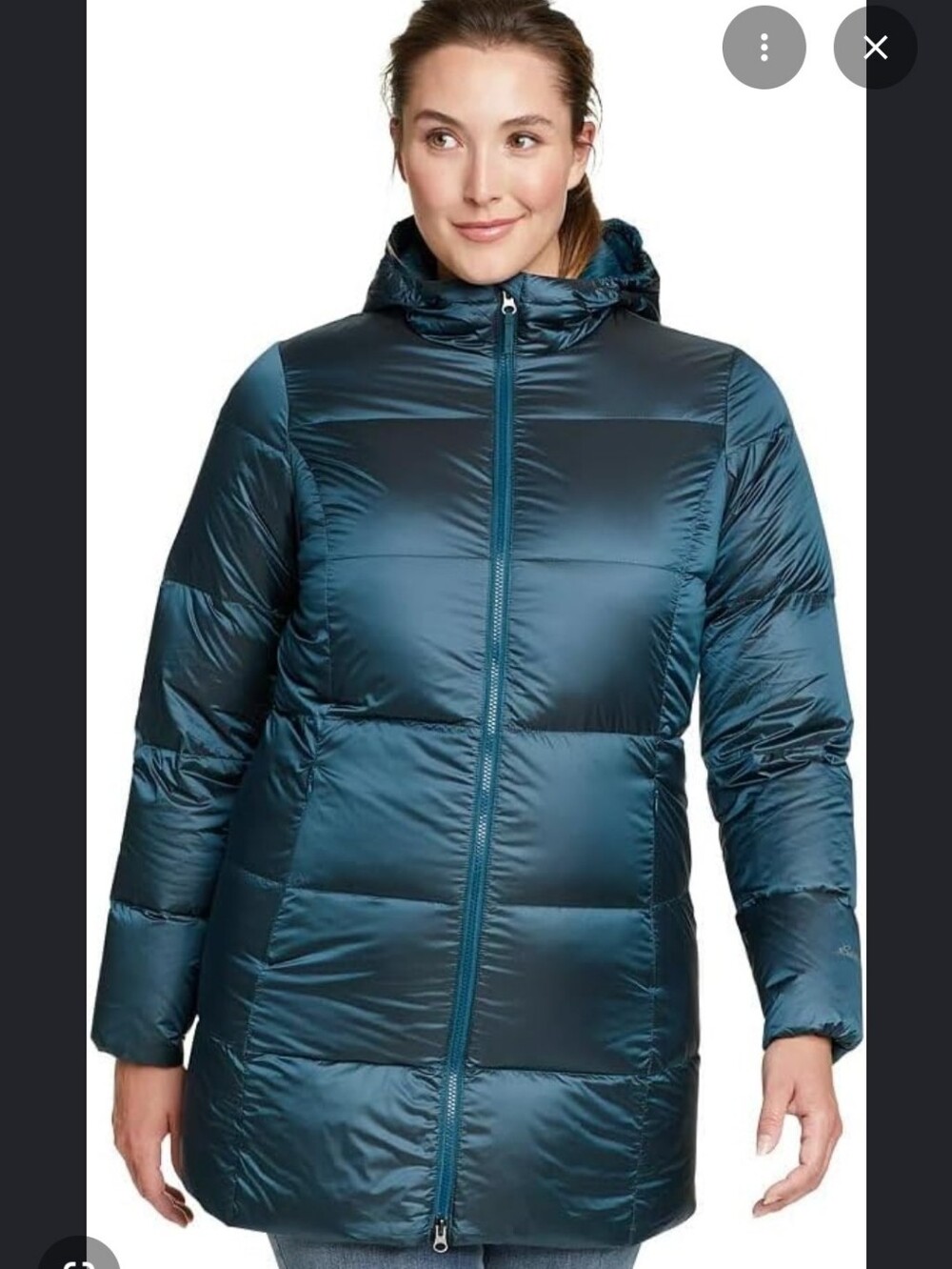 Eddie Bauer Luna Peak Long Hooded Puffer Coat Peacock Blue XL 550 Fill